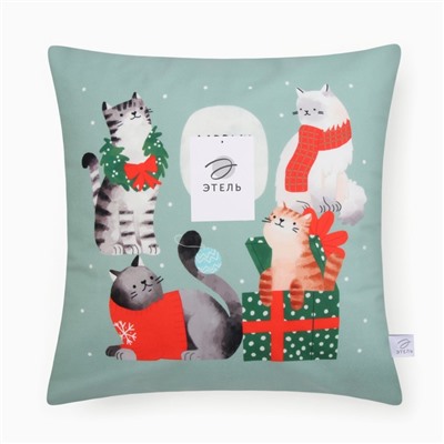 Чехол на подушку Этель "Meow X-mas" 40*40 см, 100 п/э, велюр