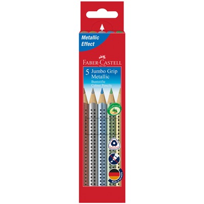 Карандаши цветные Faber-Castell "Jumbo Grip Metallic", 05цв., трехгр., утолщ., заточ., картон, европодвес