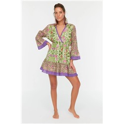 Зеленое пляжное платье с цветочным узором TBESS22EL1435