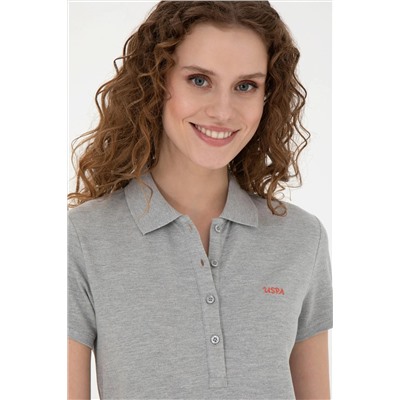 Женская серая меланжевая базовая футболка с воротником-поло Скидка 50% в корзине