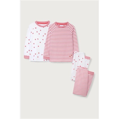 The White Company Organic Cotton Strawberry And Stripe White Pyjamas 2 Pack