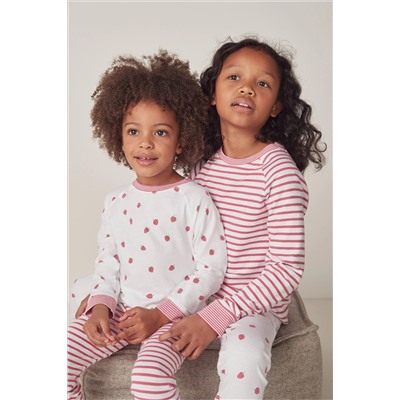 The White Company Organic Cotton Strawberry And Stripe White Pyjamas 2 Pack