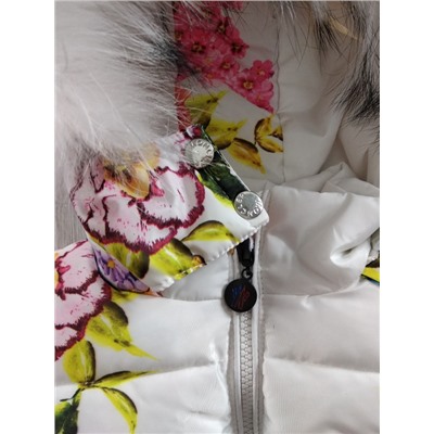 М.17-45 Куртка Moncler белая цветы - белый мех.