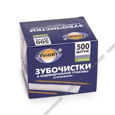 Зубочистки БАМБУК с ментолом в инд.бумаж.уп. 500шт 6,5х0,2см, картон.кор Aviora (50)