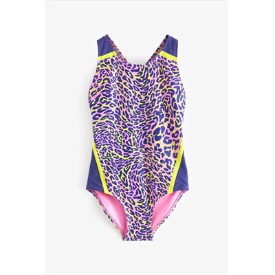 Pink Leopard Print Sports Cross-Back Swimsuit (3-16yrs)