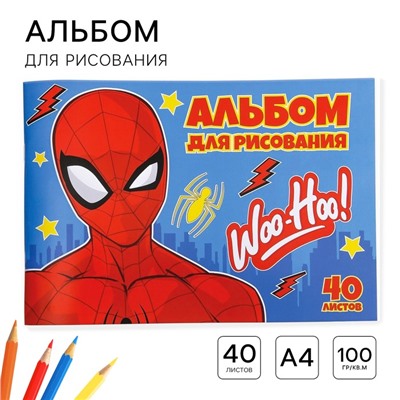 Альбом для рисования А4, 40 листов 100 г/м², на скрепке, Человек-паук