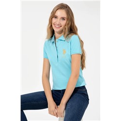 Женская бирюзовая базовая футболка с воротником-поло Неожиданная скидка в корзине