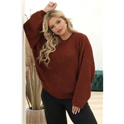 Объёмный вязаный свитер терракотового цвета