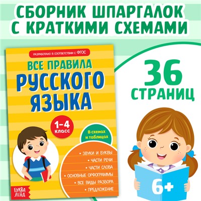 Сборник шпаргалок «Все правила по русскому языку для начальной школы», 36 стр.