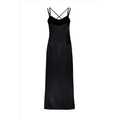 Черное платье-миди прямого кроя с тканой спиной и детальной отделкой Платье TWOSS23EL01990
