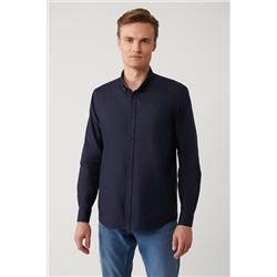 Рубашка стандартного кроя из 100% хлопка, оксфордская рубашка с воротником на пуговицах темно-синего цвета