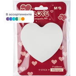 Стикеры с клеевым краем M&G Heart, фигурные, 71х68 мм, 60 л, цвет в ассорт