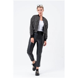 23076-Женские эластичные кожаные брюки с высокой талией - черные