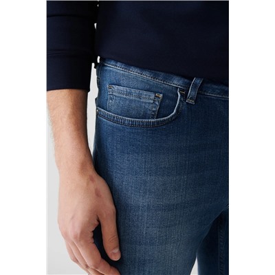 Мужские синие джинсовые брюки винтажные стираные гибкие зауженные брюки B003506