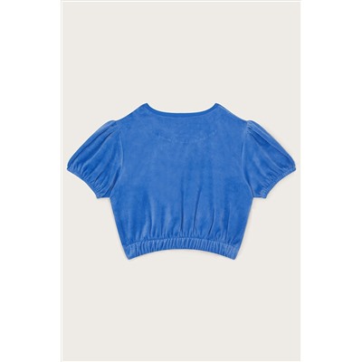 Monsoon Blue Velour Puff Sleeve Top