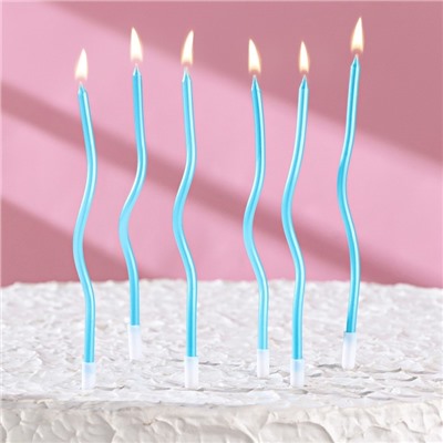 Свечи для торта витые "Серпантин" 6  шт, коктейльные, небесно-голубые