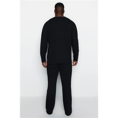 Черный вафельный вязаный пижамный комплект больших размеров TMNAW24AI00001