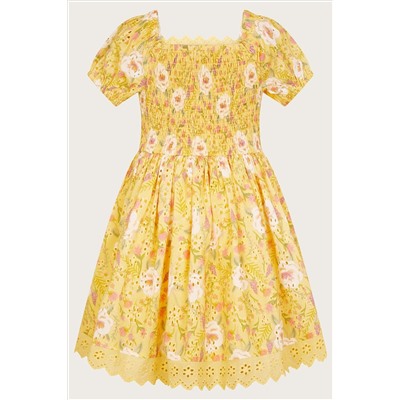 Monsoon Yellow Broderie Floral Dress