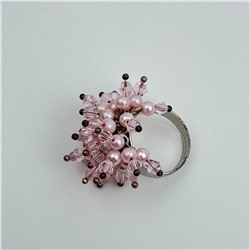 Кольцо с хрусталем и бусинкой под жемчуг цвет розовый 1