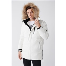 Белая куртка-пуховик с меховым воротником и капюшоном, водоотталкивающая, комфортная посадка, гусиное перо