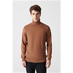 Мужской светло-коричневый жаккардовый свитер с высоким воротником A12y5046