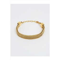 Стильный золотой браслет на толстой цепочке с узором «елочка»
