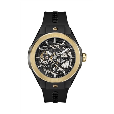 Reloj automático de silicona Ruscello - Negro y dorado