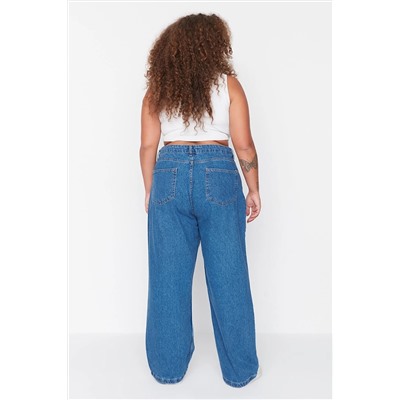 Синие широкие джинсы с высокой талией TBBAW23CJ00020