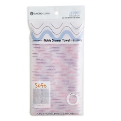 Sungbo Cleamy Мочалка для тела с плетением «Волна» и полиэстеровыми нитями "Noble Shower Towel" (средней жёсткости) размер 28 см х 95 см / 200