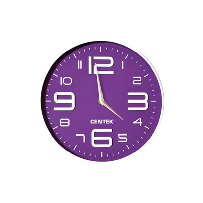 Часы настенные Centek СТ-7101 <Violet> 30 см диам., круг, ОБЪЁМНЫЕ ЦИФРЫ, плавный ход