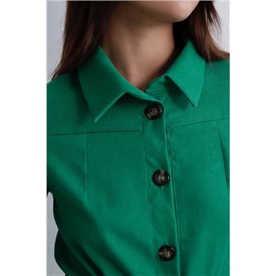 24008 Платье-рубашка из микровельвета зелёное (42, 44, 46)