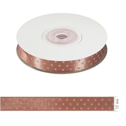 Лента атласная с рисунком "горошек" 12 мм (бежевый/ розовый)
