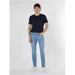 044 Karl с низкой талией, прямые брюки, светло-голубые мужские джинсовые брюки прямого кроя