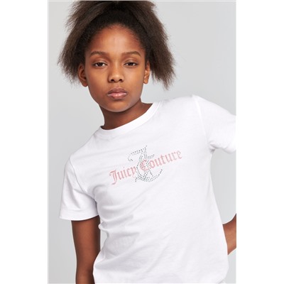 Juicy Couture Classic Fit Girls Diamante White T-Shirt