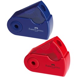 1шт Точилка пластиковая Faber-Castell "Sleeve Mini", 1 отверстие, контейнер, красная/синяя