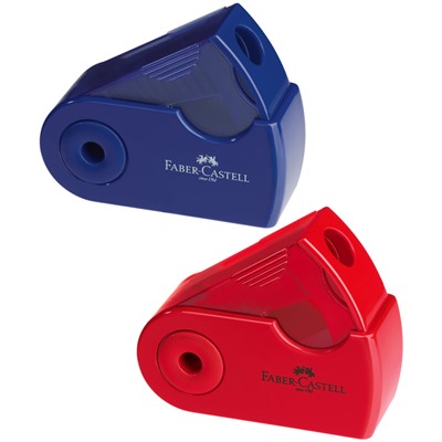 1шт Точилка пластиковая Faber-Castell "Sleeve Mini", 1 отверстие, контейнер, красная/синяя