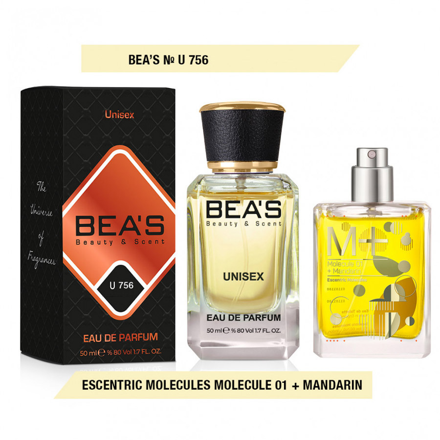 Beas U756 Escentric Molecules Molecule 01 + Mandarin Unisex edp 50 ml,  Парфюм унисекс Beas U756 создан по мотивам аромата Escentric Molecules  Molecule