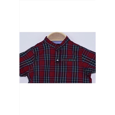 Рубашка с коротким рукавом в клетку бордово-красного цвета для мальчика 4201