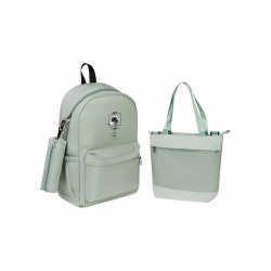 Рюкзак MESHU "Tender Mint", 43*30*13см, 1 отделение, 3 кармана, уплотн. спинка, в комплекте сумка-шоппер 33*30см, пенал 20*5*5см