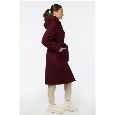 02-3115 Пальто женское утепленное (пояс) вареная шерсть Бордо