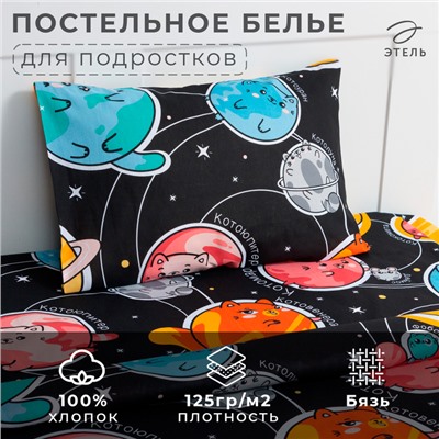 Постельное бельё Этель 1,5 сп "Cats and space", 143х215 см, 150х214 см, 50х70 см -1 шт, 100% хлопок, бязь