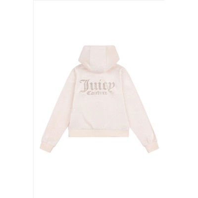 Juicy Couture Diamante Zip Through Cream Hoodie