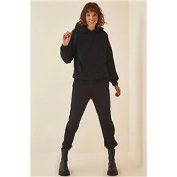 Женский черный флисовый спортивный костюм с капюшоном hazelin HZL22W-BD1553231