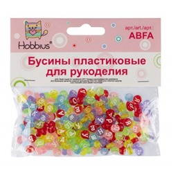 Бусины пластик ABFA 4х7мм 50 г. №03 цветные/прозрачные "русский алфавит" Hobbius