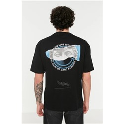 Черная футболка свободного/повседневного кроя с короткими рукавами и художественным принтом из 100 % хлопка TMNSS21TS3668