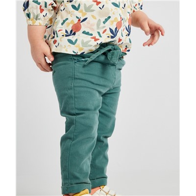 PANTALON CHINO BÉBÉ FILLE VERT AVEC CEINTURE