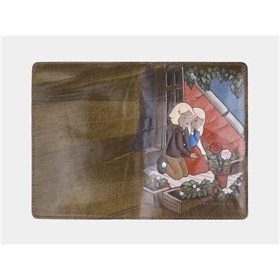 Оливковый кожаный кожаный аксессуар с росписью из натуральной кожи «PR008 Olive Кай и Герда»
