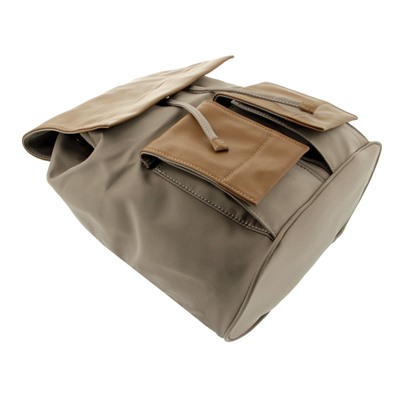 Рюкзак натуральная кожа с плащевой Оксфорд, с карманами и клапаном LMR 22629-6j, бежевый