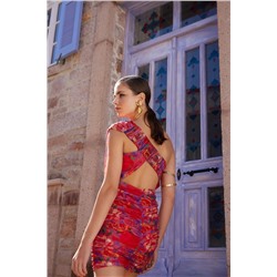 Элегантное вечернее платье с разноцветной подкладкой и цветочным узором TPRSS23EL00363