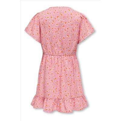 ONLY KIDS Pink Heart Print Ruffle Tie Waist Dress